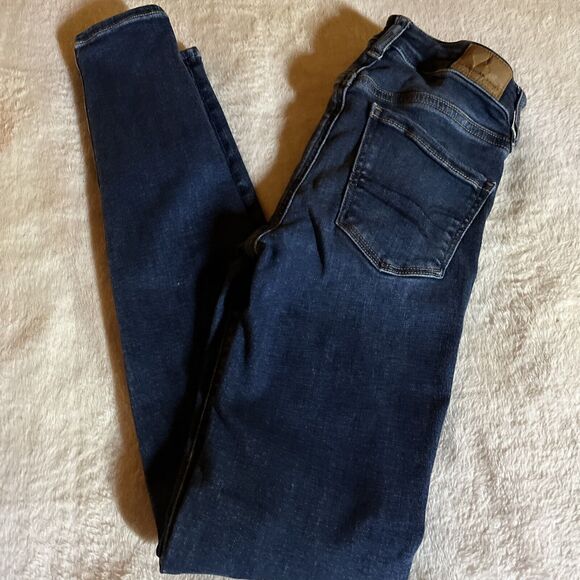 American Eagle Size 000 Hi Rise Jegging Next Level Stretch Denim Jeans Dark Wash - Picture 2 of 8